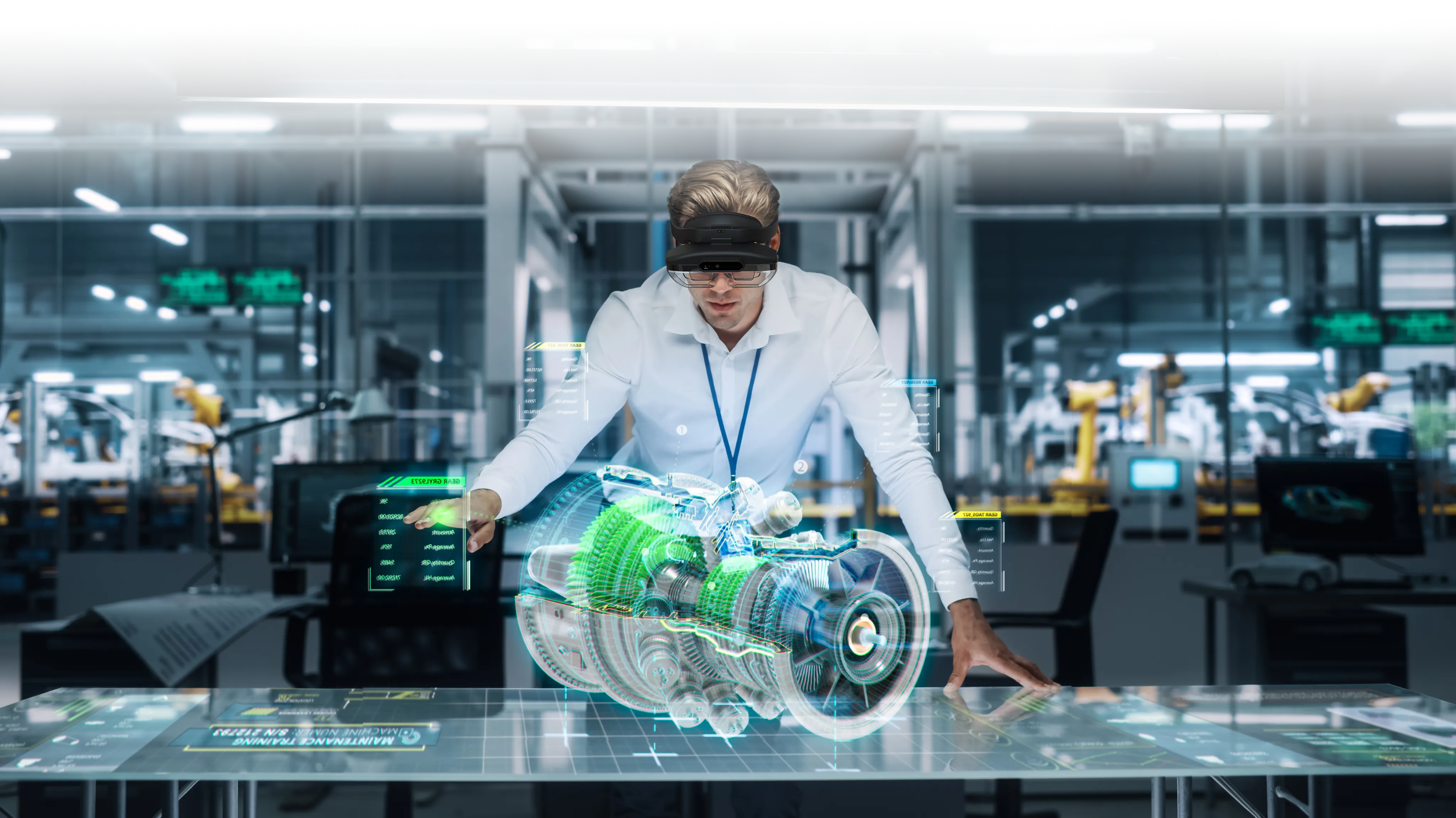 Worker viewing real-time information through AR glasses
