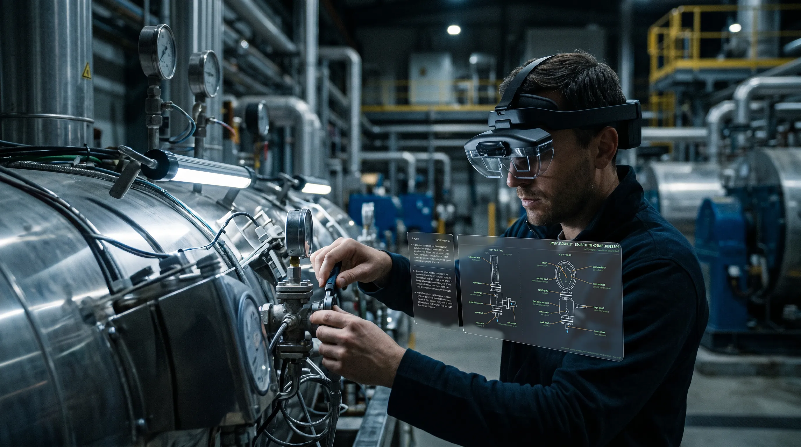 Technician using AR guidance on the manufacturing floor