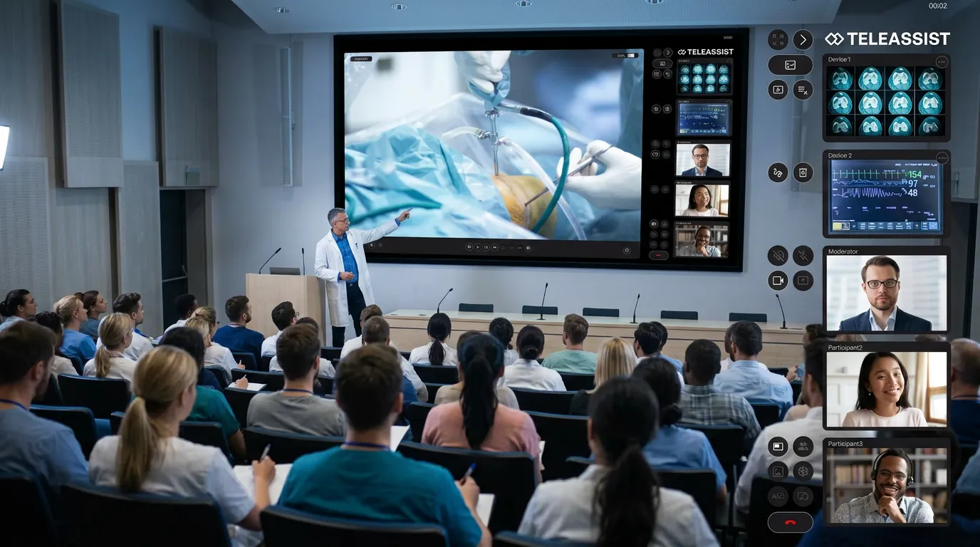 Medical professionals sharing a procedure through a remote video session