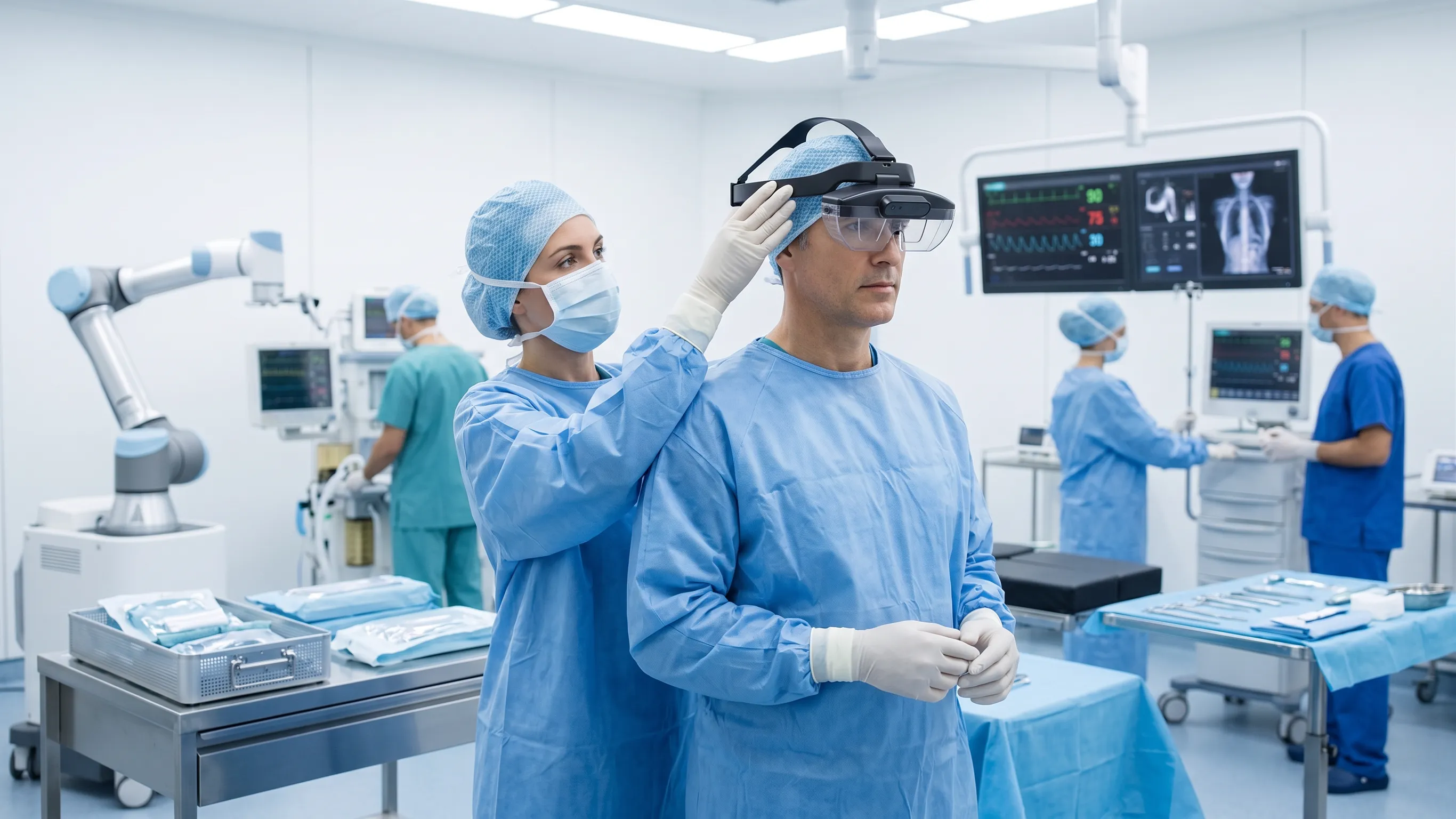 Medical professional using AR glasses to view clinical information
